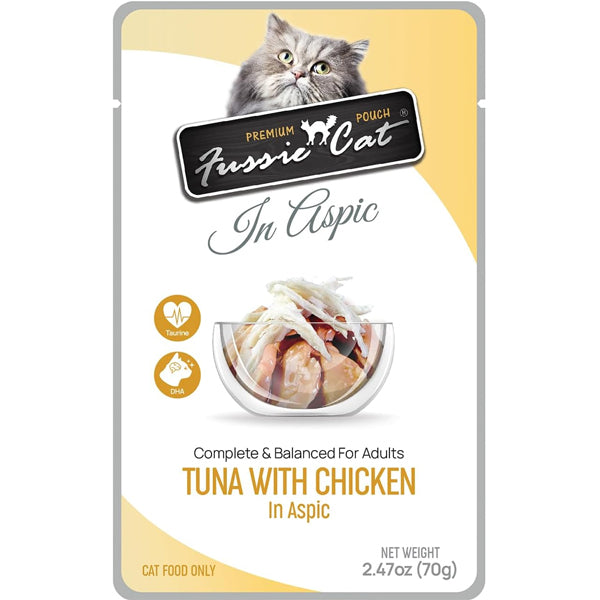Fussie Cat Pouch Tuna with Chicken in Aspic Wet Cat Food 2.47oz, 12-count