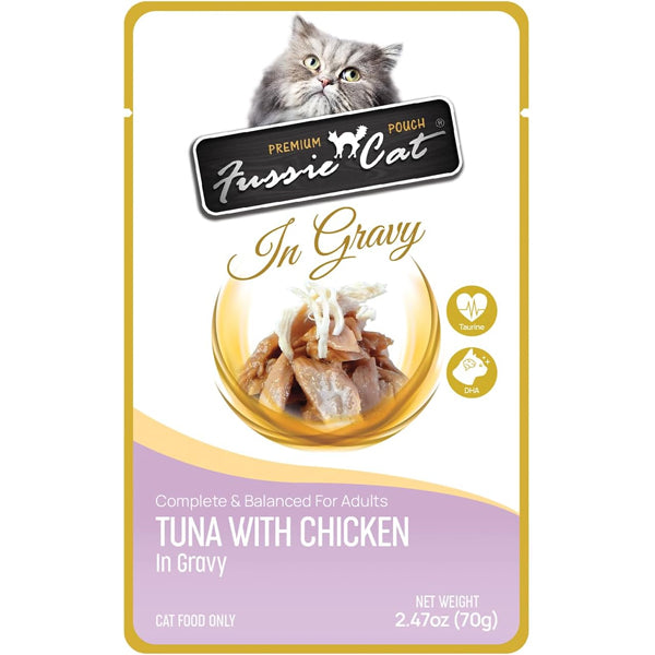 Fussie Cat Pouch Tuna with Chicken in Gravy Wet Cat Food 2.47oz, 12-count