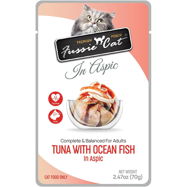 Fussie Cat Pouch Tuna with Ocean Fish in Aspic Wet Cat Food 2.47oz, 12-count