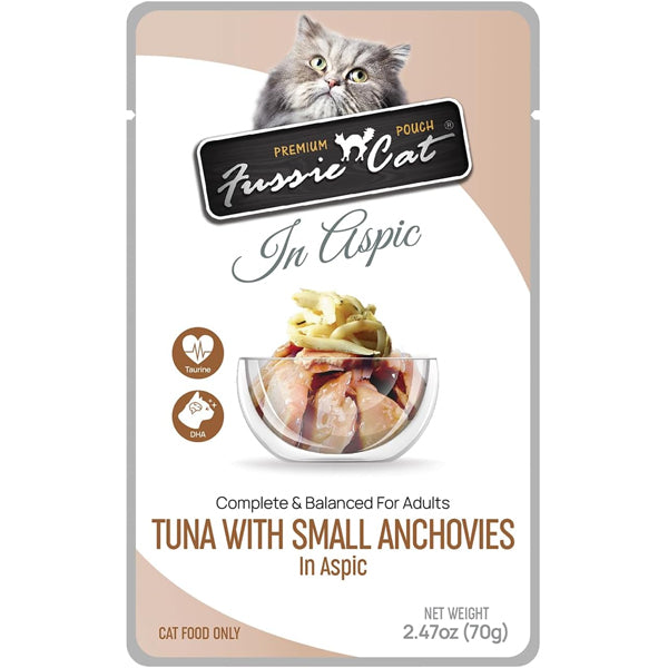 Fussie Cat Pouch Tuna with Small Anchovies in Aspic Wet Cat Food 2.47oz, 12-count