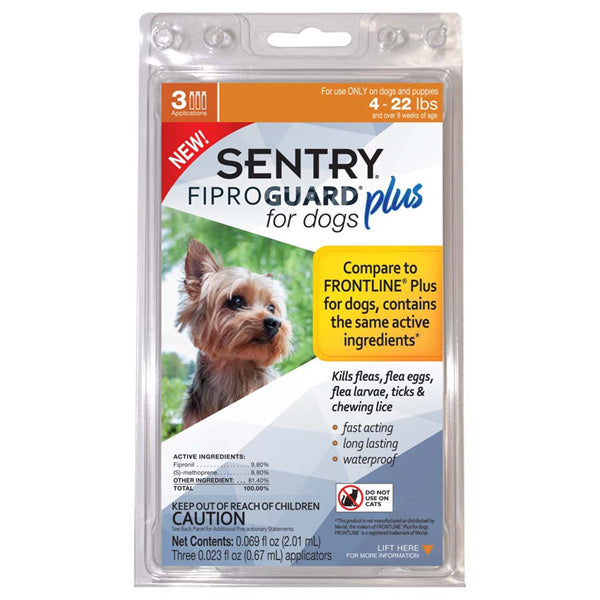 Sentry FiproGuard Plus for Dogs Flea & Tick Control 4-22 lbs, 3pk